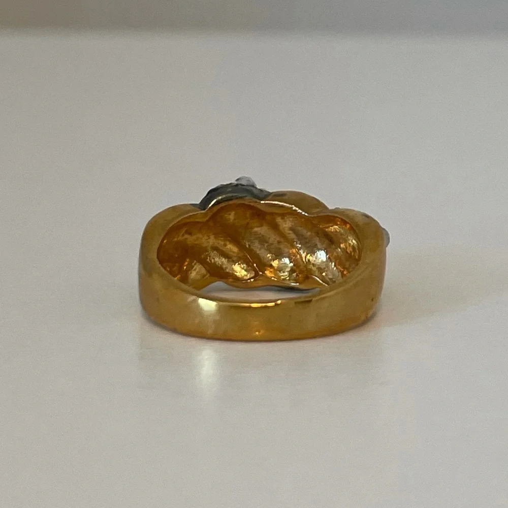 Vintage Ring Two Tone Gold Silver White Diamond Crystal Gemstone Vintage Jewelry